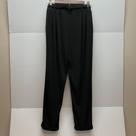 Colleen Lopez Black Dress Cuffed Elastic Waist Belt Tie Pants Slacks Size L - Picture 2 of 5